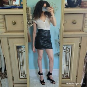 Agolde Black Faux Leather Coated Mini Skirt